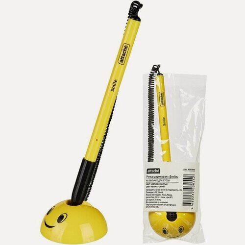 Изображение товара Ручка шариковая на липучке для стола Attache Smile (0.5мм, корпус желтый, синяя), 500шт.