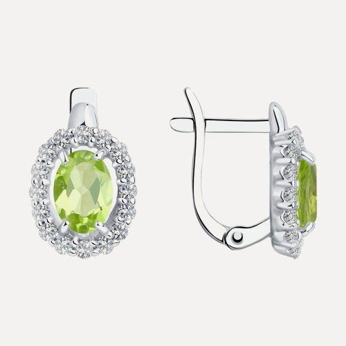 Изображение товара Серьги, серебро, 925 проба, родирование, хризолит, фианит