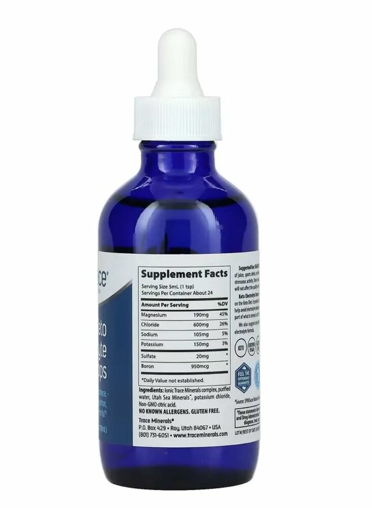 Картинки Trace Minerals Keto Electrolyte Drops электролитические капли для соблюдающих кетодиету, 118 мл