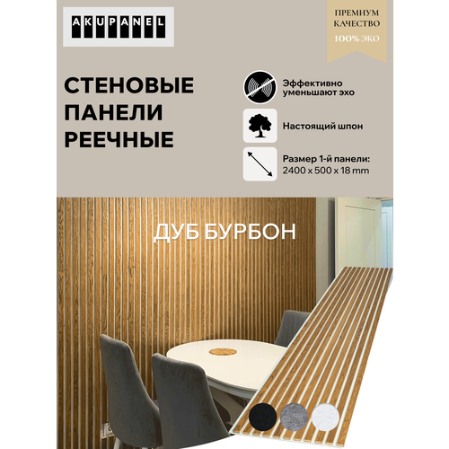 фото Акустическая реечная панель akupanel - декоративные рейки (шпон, дуб "бурбон") и белая акустическая панель акупанель