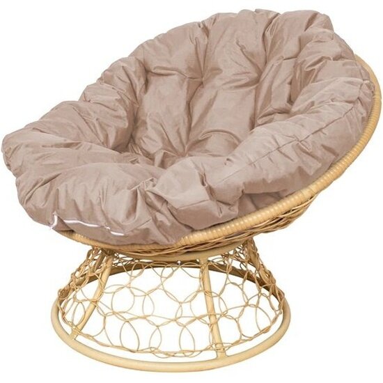 Кресло папасан с ротангом M-group бежевое , подушка Лен