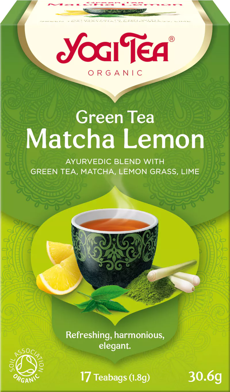 Чай в пакетиках Yogi Tea Green Tea Matcha Lemon Зеленый Чай, Матча, Лемонграсс, Лайм, 17 пакетиков