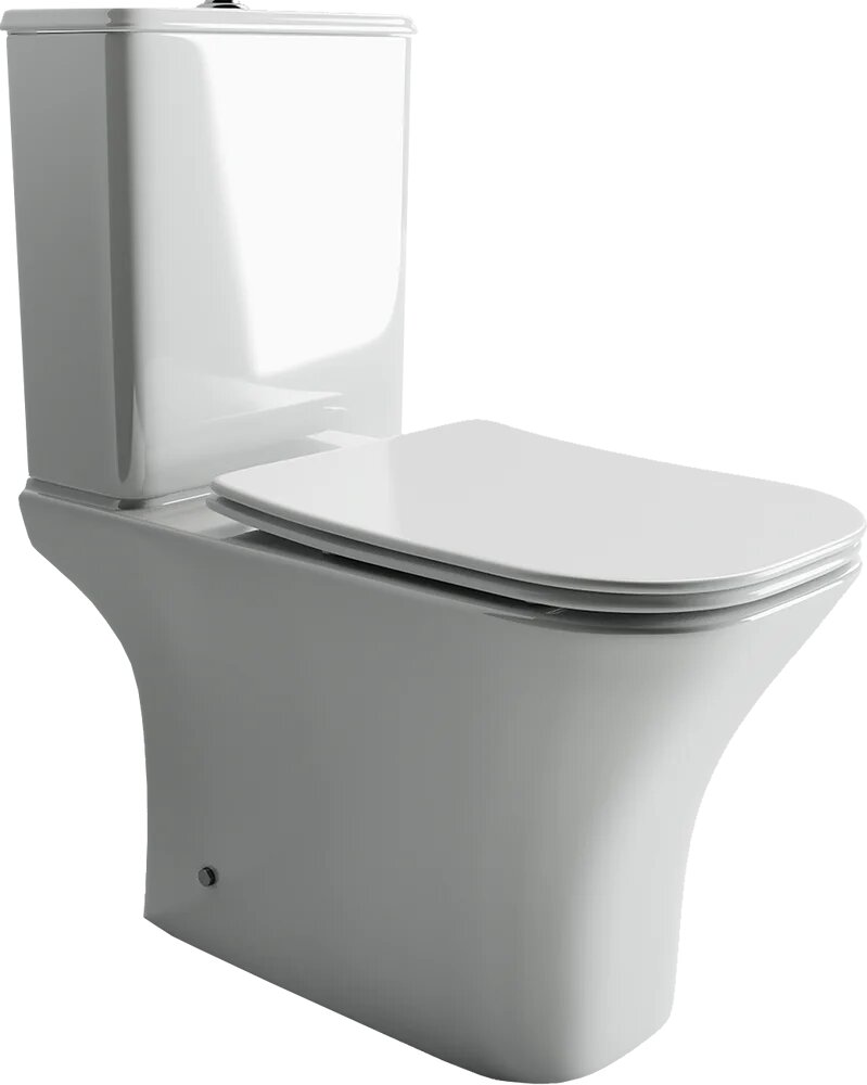 Унитаз-компакт напольный Ceramicanova Alfa Rimless CN9002 с микролифтом безободковый фарфоровый антивсплеск белый с нижним подводом овальный