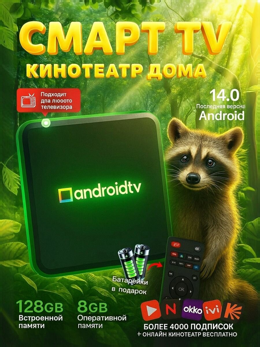 Smart tv приставка медиаплеер 8+128гб прошитая