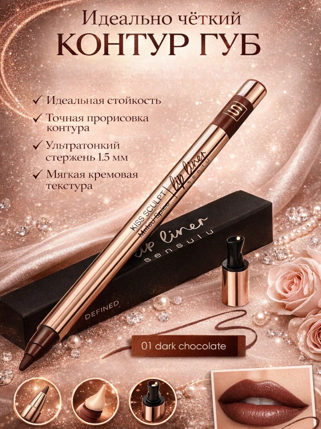 Карандаш для губ Sensulu I am Defined Lip Liner стойкость на 8ч 01 тон