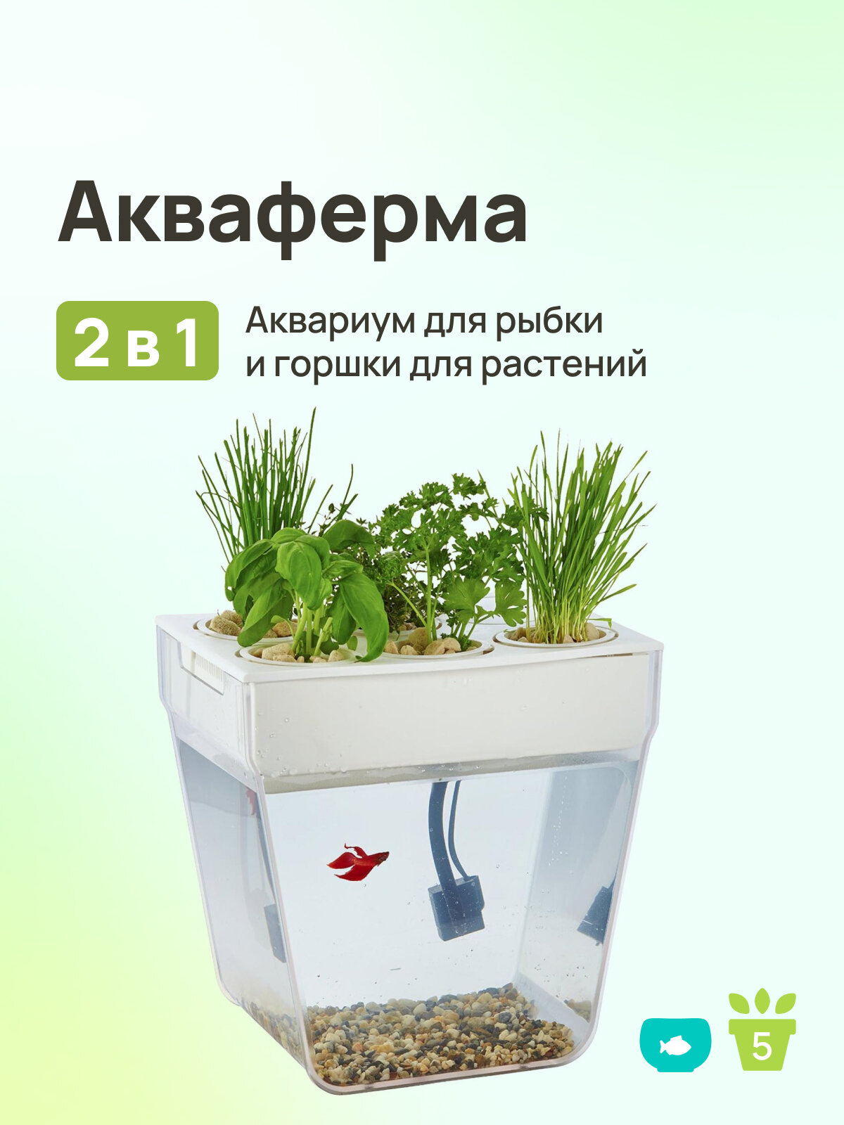 Акваферма, Набор для выращивания растений, аквариум для одной рыбки