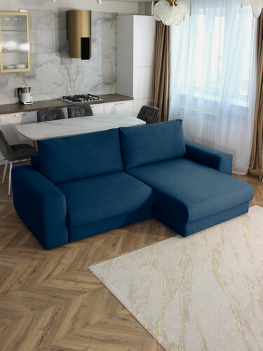 Изображение товара Диван-кровать угловой Лофт синий, правый угол, Независимый Пружинный Блок, механизм выкатная Еврокнижка, 250х155х65 см