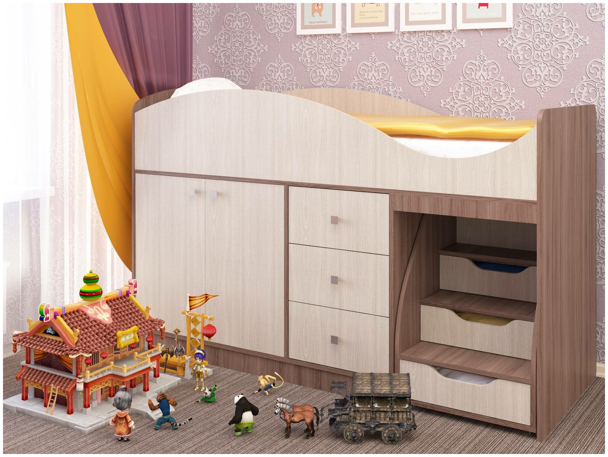 Кровать детская со шкафчиками