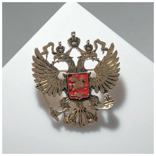 брошь герб российской федерации цвет красный в золоте shop tag Queen Fair, длина 3.5 см, 1 шт., золотой, желтый