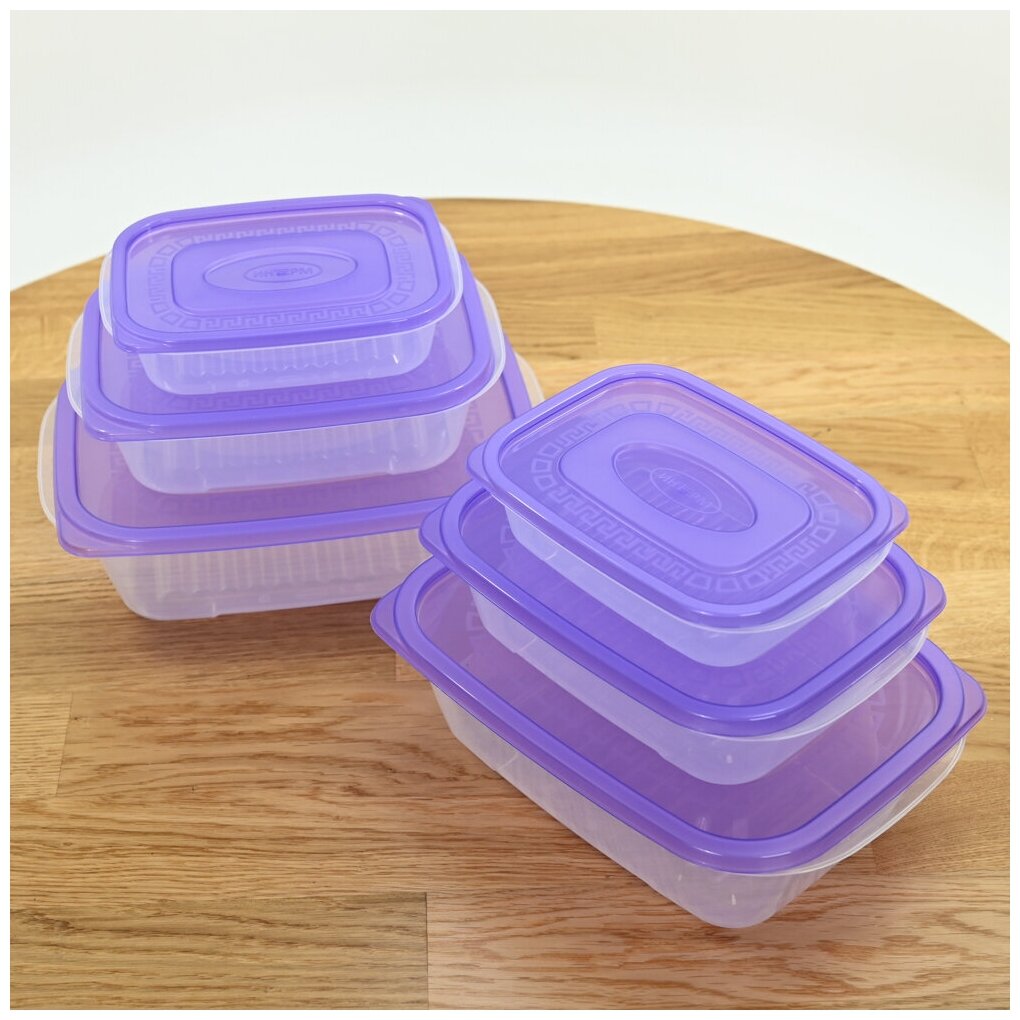 Набор контейнеров 6 шт (2х0.4л, 2х0.8л, 2х1.6л) для холодных и горячих продуктов, цвет фиолетовый - фотография № 8