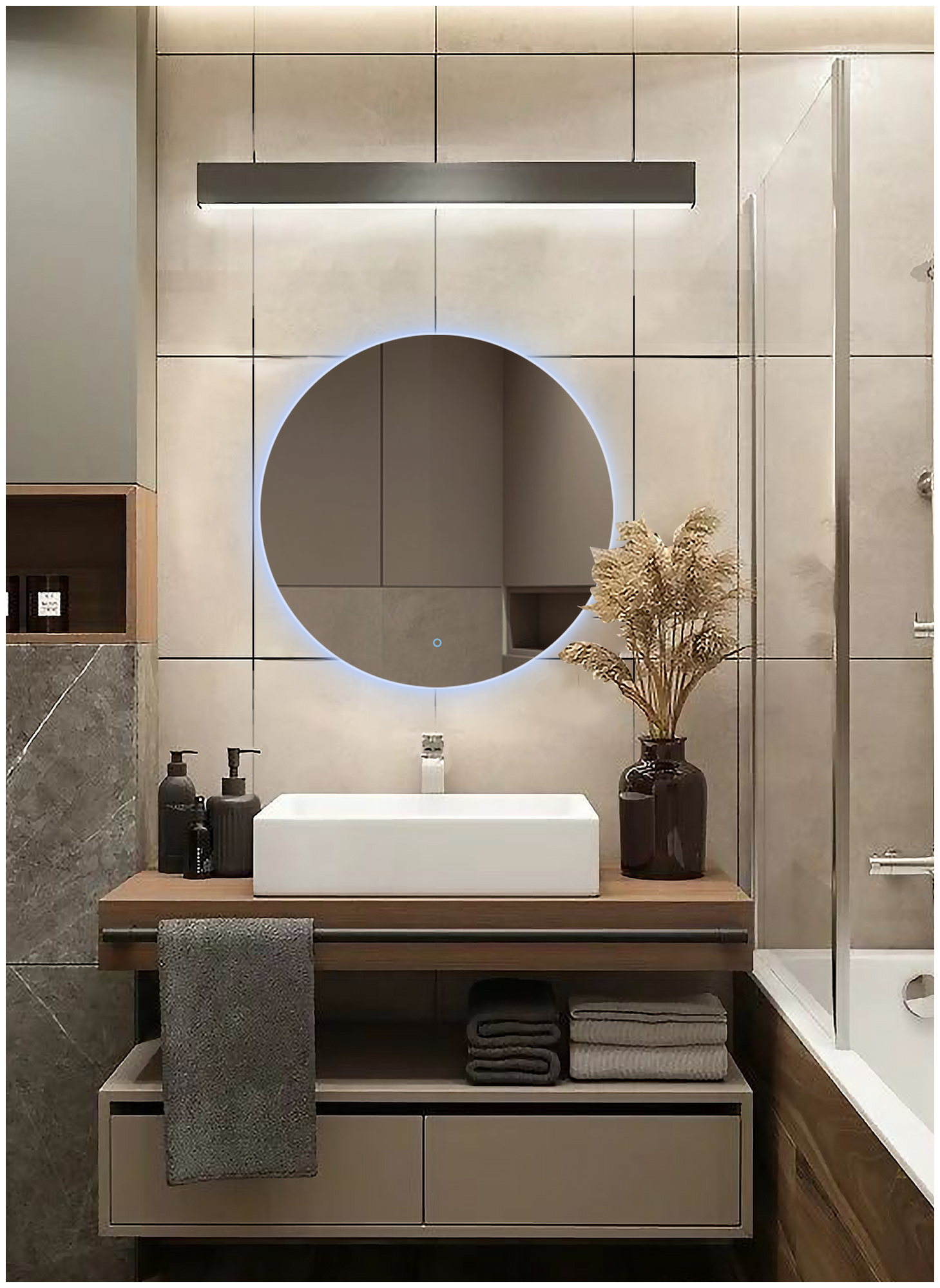 Зеркало для ванной Sun D90 круглое "парящее" с холодной LED-подсветкой