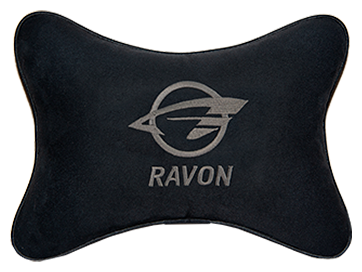 Автомобильная подушка на подголовник алькантара Black с логотипом автомобиля Ravon