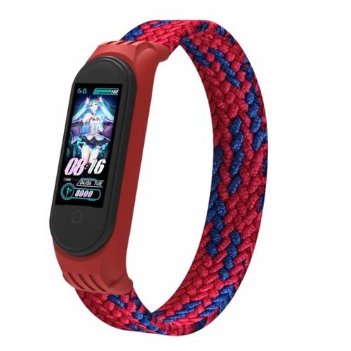 фото Ремешок для фитнес браслета xiaomi mi band 3, mi band 4, mi band 5, mi band 6 / текстильный браслет для ми бэнд 3, 4, 5, 6 / бесшовный, красный, синий no name