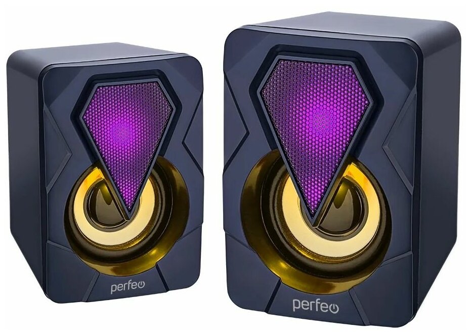Колонки Perfeo "SHINE", 2.0, мощность 2х3 Вт, USB, чёрн, Game Design, LED подсветка 7 цв — фото 1