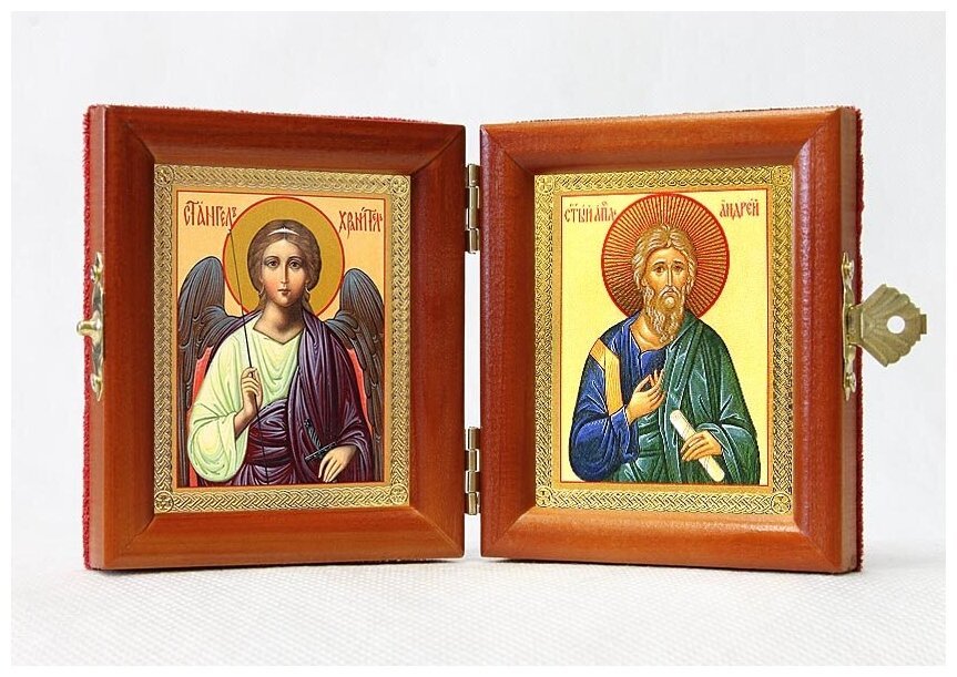 Складень именной "Апостол Андрей Первозванный - Ангел Хранитель", из двух икон 8*9,5 см