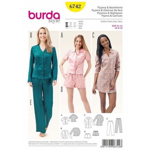 Выкройка Burda 6742-Пижама выкройка burda 6261 пижама