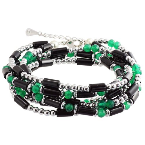 Браслет многослойный Miniature Black&Emerald из миниатюрного черного и изумрудного агата и гематита