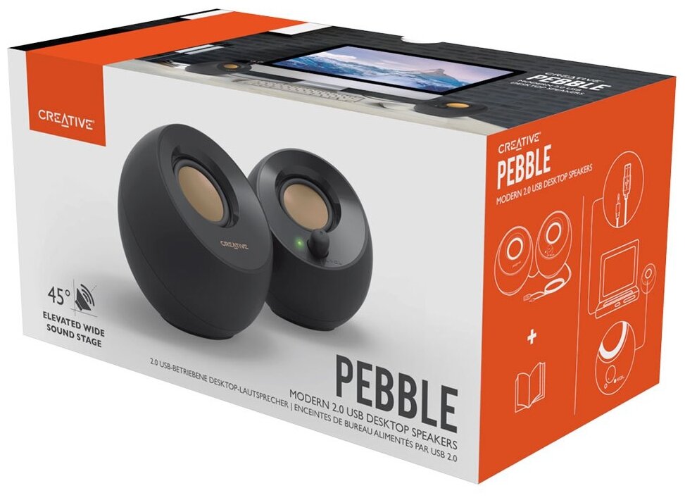 Колонки Creative PEBBLE MF1680 2.0 черный 4.4Вт