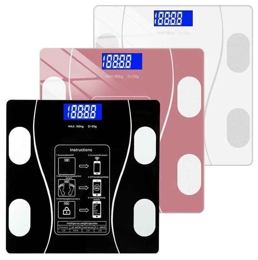 Напольные умные весы с расчётом 12 показателей качества тела совместимые для Android, IOS розовые - фотография № 4
