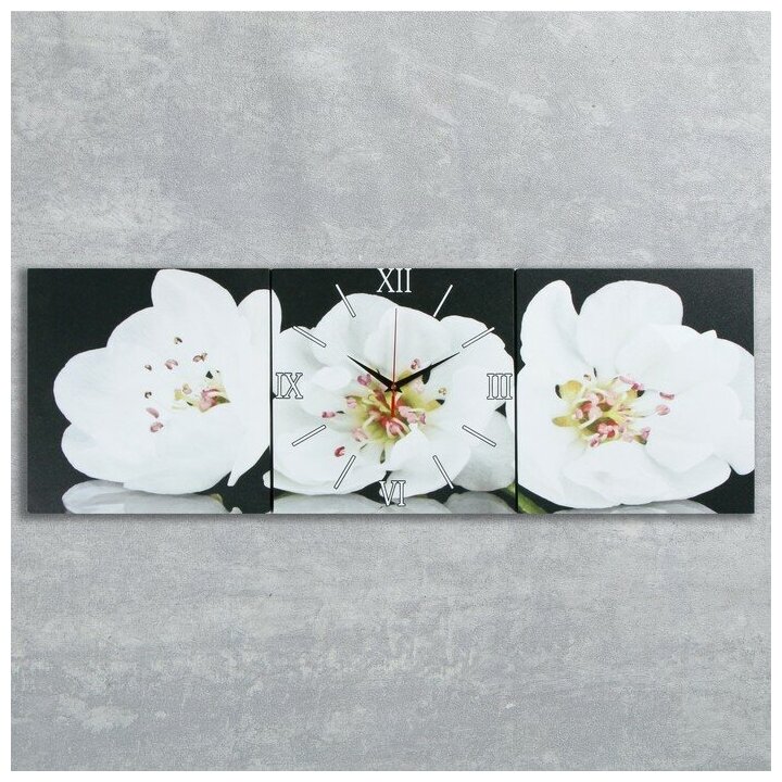 Часы настенные, модульные, серия: Цветы, "Белые орхидеи", 35х110 см