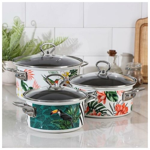 фото Набор кастрюль доляна тропики, 3 шт: 1,9 л, 2,5 л, 3,7 л доляна 5479880 .