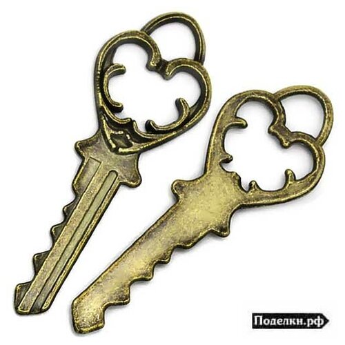 фото Фурнитура для бижутерии подвеска ключ сердце 0008473 бронзовый цвет 39x14 мм, цена за 20 шт. поделки.рф