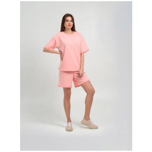 фото Костюм reversal, футболка и шорты, повседневный стиль, полуприлегающий силуэт, размер xs, розовый