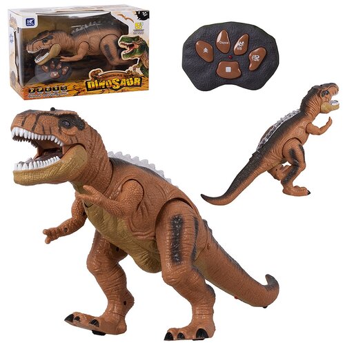 Купить Динозавр 34, 8 см, на инфракрасном управлении, работает от батареек, звук, свет (F181), TONG DE, коричневый, пластик, unisex