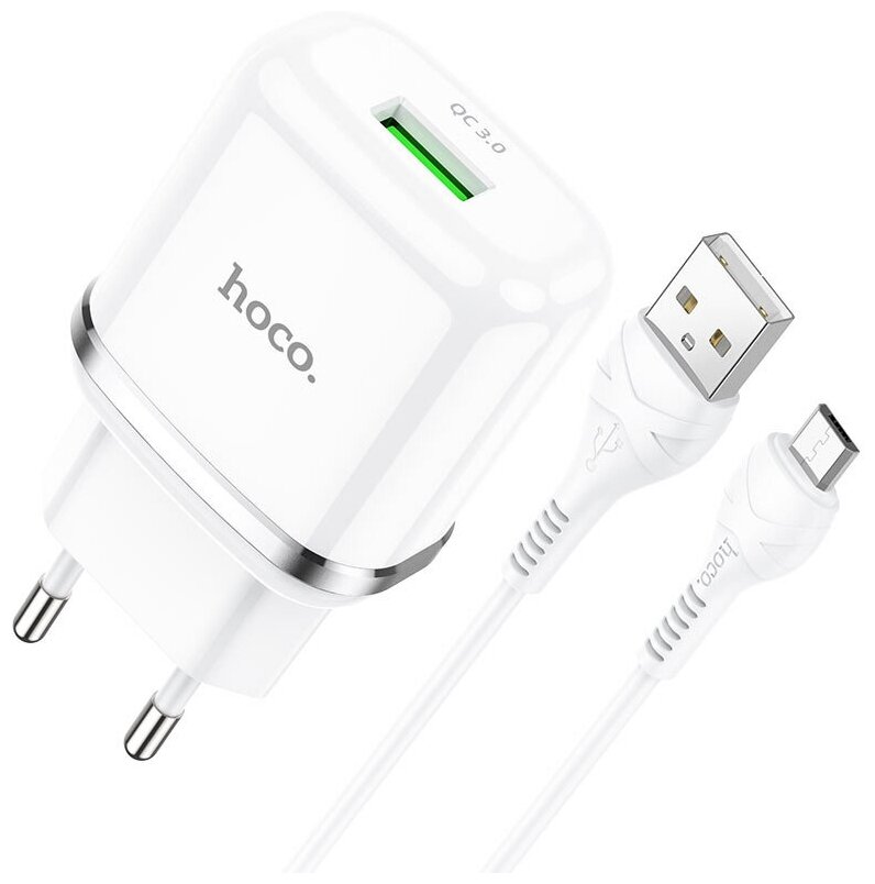 Сетевое зарядное устройство Hoco N3 Special single port QC3.0 charger set Micro Белый