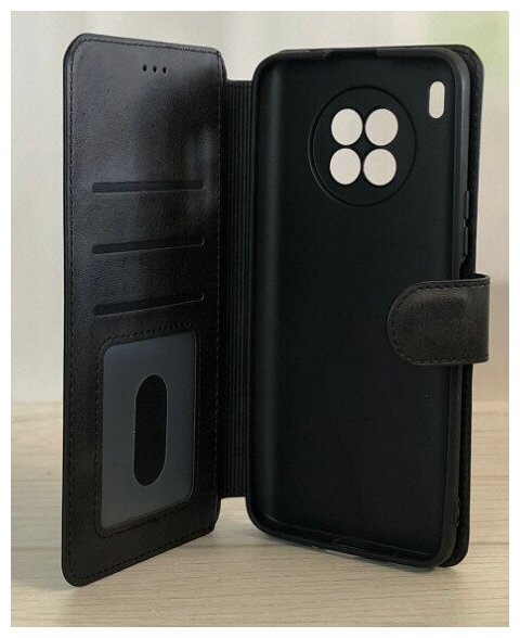 Чехол книжка для Honor 50 Lite / Huawei Nova 8i кожаный черный с магнитной застежкой / Чехол книжка подставка на застежке с визитницей