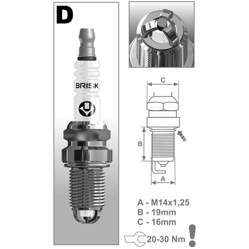 Свеча зажигания BRISK Extra DX15LTC-1 Audi 00-; VW Golf 03-; Skoda Octavia 00-, Fabia 99- DX15LTC-1