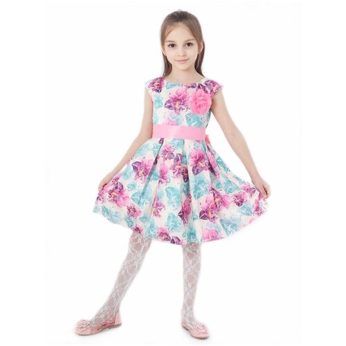 Нарядное платье с цветками для девочки, 122-128
