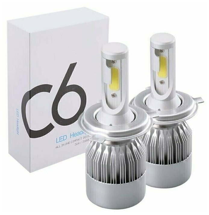 Светодиодная лампа "C6" LED цоколь H4 (5500k) 36w (2шт)