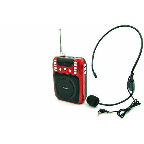 Рупор-громкоговоритель-мегафон поясной 20W SD, USB, Bluetooth, Радио, колонка MP3, аккумулятор 18650 CMiK8811 (красный)