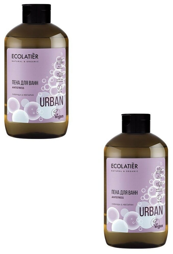 ECOLATIER / Пена для ванн Лаванда и Нектарин / 600 мл, 2 шт