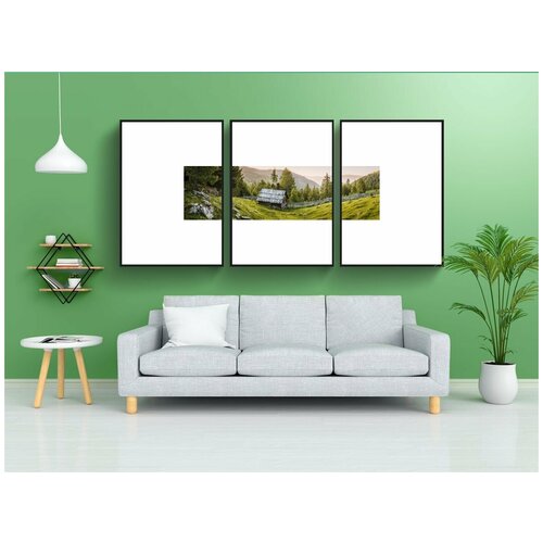 фото Набор модулных постеров для интерьера "горная хижина, милостыня, луг" 60x90 см. в тубусе, без рамки lotsprints