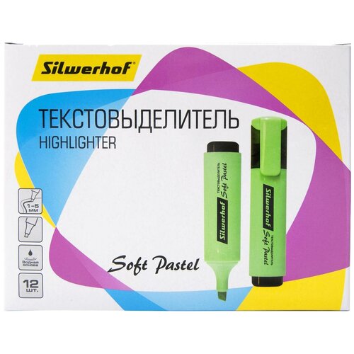 Текстовыделитель Silwerhof Soft Pastel 108133-22 скошенный пишущий наконечник 1-5мм мятный коробка