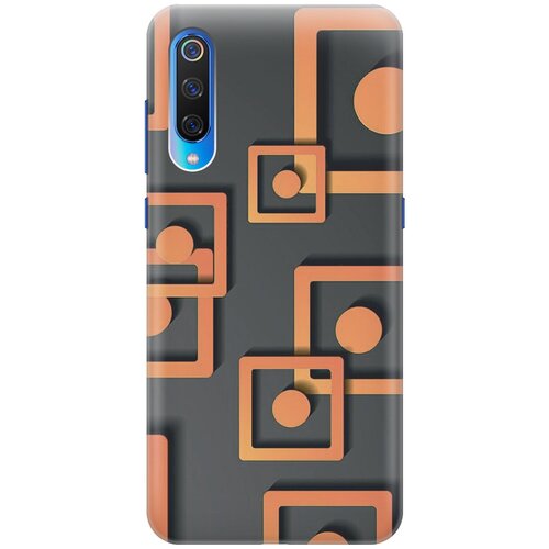 Силиконовый чехол Оранжевые блоки на сером на Xiaomi Mi 9 / Сяоми Ми 9 с эффектом блика силиконовый чехол оранжевые блоки на сером на honor 9 lite хонор 9 лайт с эффектом блика