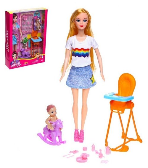 Кукла-модель «Любимая Мама» с малышом, стульчиком и аксессуарами, микс