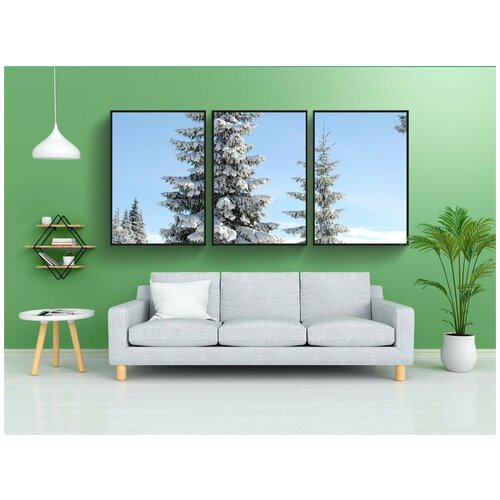 фото Набор модулных постеров для интерьера "зима, снег, дерево" 60x90 см. в тубусе, без рамки lotsprints