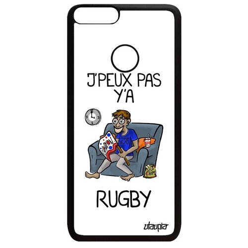 фото Модный чехол для мобильного // huawei p smart 2018 // "не могу - смотрю регби!" картинка карикатура, utaupia, белый