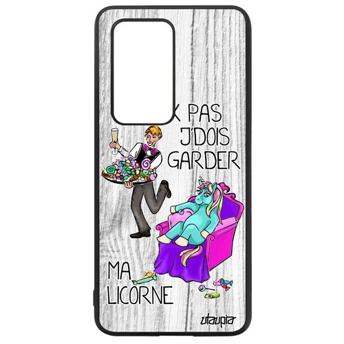 фото Противоударный чехол на смартфон // huawei p40 pro // "не могу - сижу с единорогом!" карикатура рисунок, utaupia, светло-серый