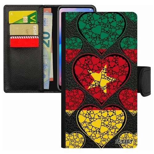 фото Чехол-книжка на телефон xiaomi mi 8 lite, "флаг камеруна с сердцем" государственный любовь utaupia