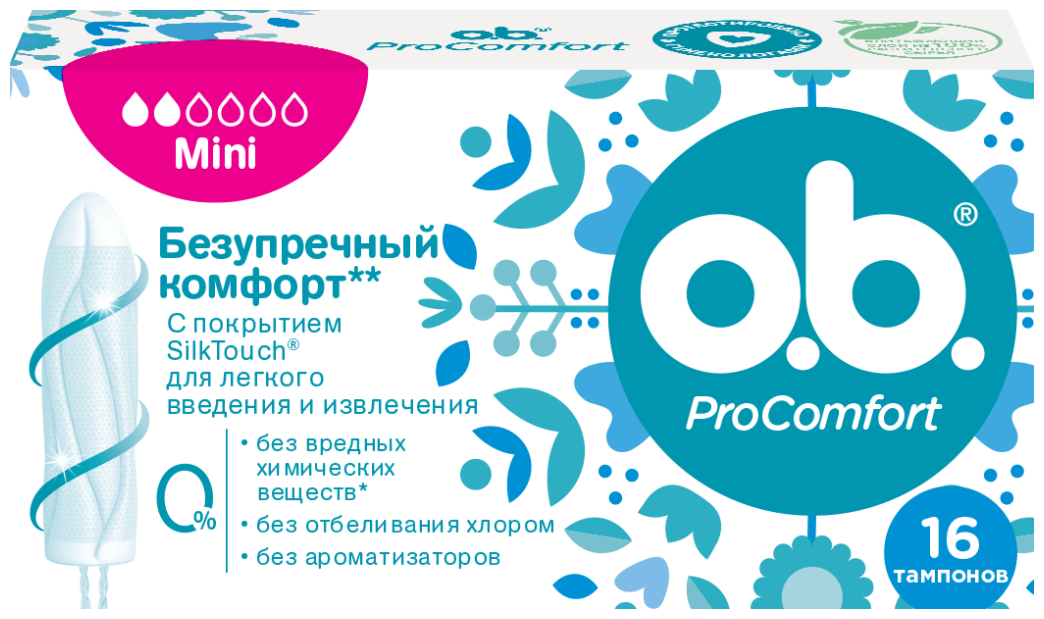 O.b. тампоны ProComfort Mini, 2 капли, 16 шт.