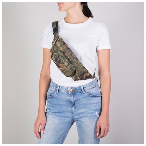 фото Поясная сумка на молнии, наружный карман, цвет хаки/камуфляж mikimarket