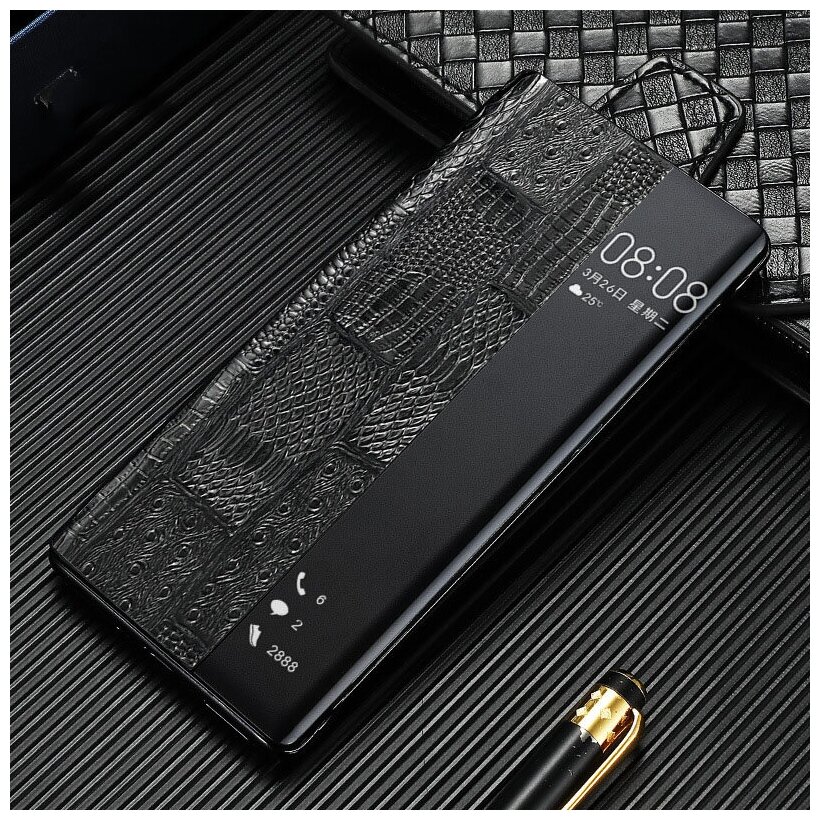 Чехол-кейс Чехол. ру с фактурной прошивкой рельефа кожи крокодила для Huawei Mate 40 Pro (NOH-NX9) с боковым окном черный