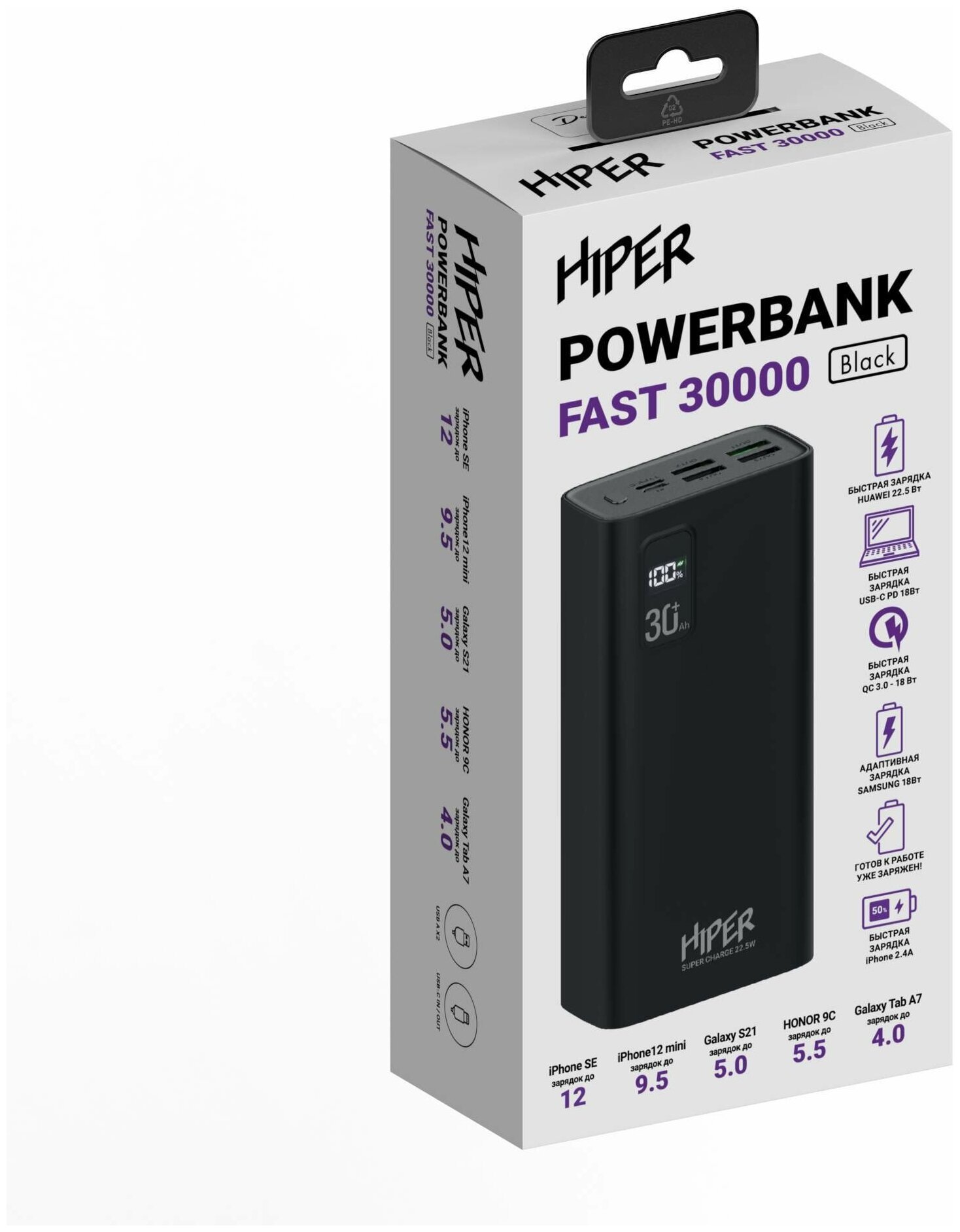 Внешний аккумулятор Hiper Fast 30000 30000mAh 5A QC PD 4xUSB черный (FAST 30000 BLACK) - фото №4