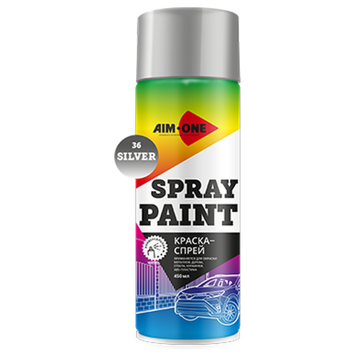 Краска Aim-One Spray Paint, RAL 9006 серебристый, глянцевая, 450 мл, 1 шт. акриловая краска спрей черная матовая aim one 450 мл аэрозоль sp mb4