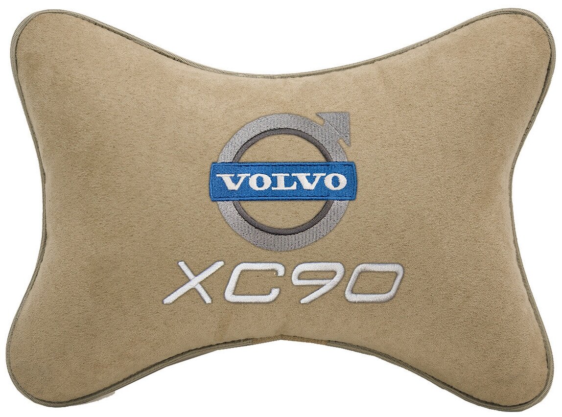 Автомобильная подушка на подголовник алькантара Beige с логотипом автомобиля Volvo XC90