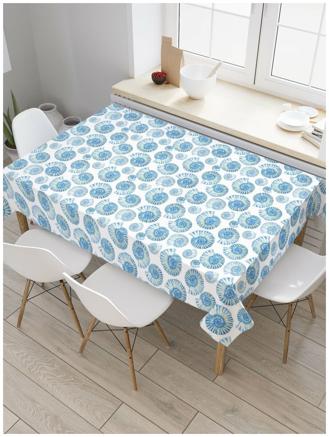 Скатерть прямоугольная JoyArty на кухонный стол "Спиральные ракушки" из оксфорда, 180x145 см